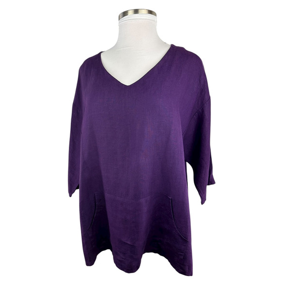 Bryn Walker 100% Linen Judy Oversized Tunic Top Purple Women's Large Lagonlook - Picture 15 of 15